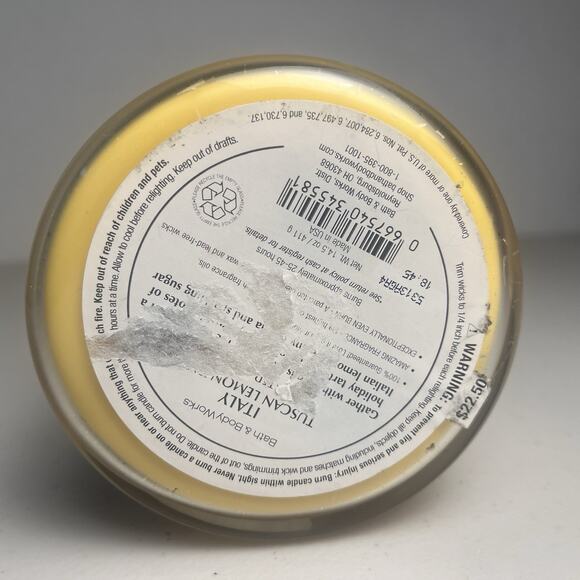 Bath And Body Works Italy Tuscan Lemon Tart 3-Wick Candle Glitter Lid 90% Full - Picture 8 of 8